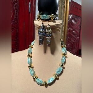 Vintage Egyptian Revival earrings, necklace and bracelet